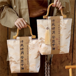 2025中秋月饼包装盒杜邦纸手提中式糕点礼品袋子伴手礼袋烘焙礼盒