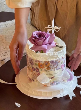 网红母亲节蛋糕装饰繁花雪梨纸蝴蝶紫色仿真花节日快乐烘焙插牌