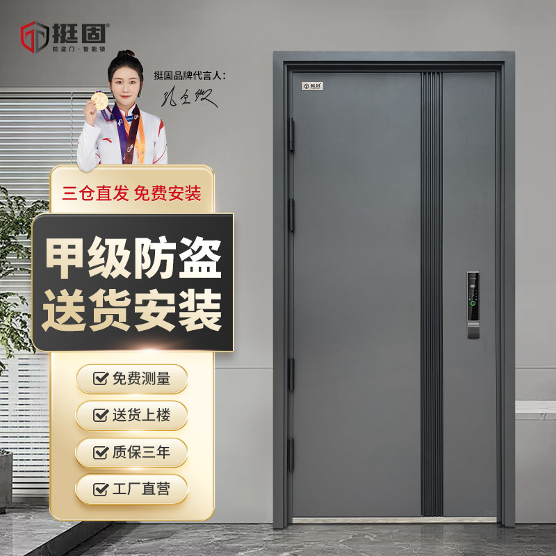 挺固入户门防盗门进户门家用甲级单开门安全门大门子母门带智能锁