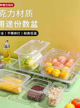 PC塑料份数盆保鲜食物盒麻辣烫菜盘凉菜盆自助餐快餐方形盘可配盖