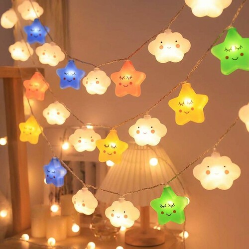 云朵星星彩虹装饰彩灯串灯生日派对儿童房间场景布置露营氛围灯