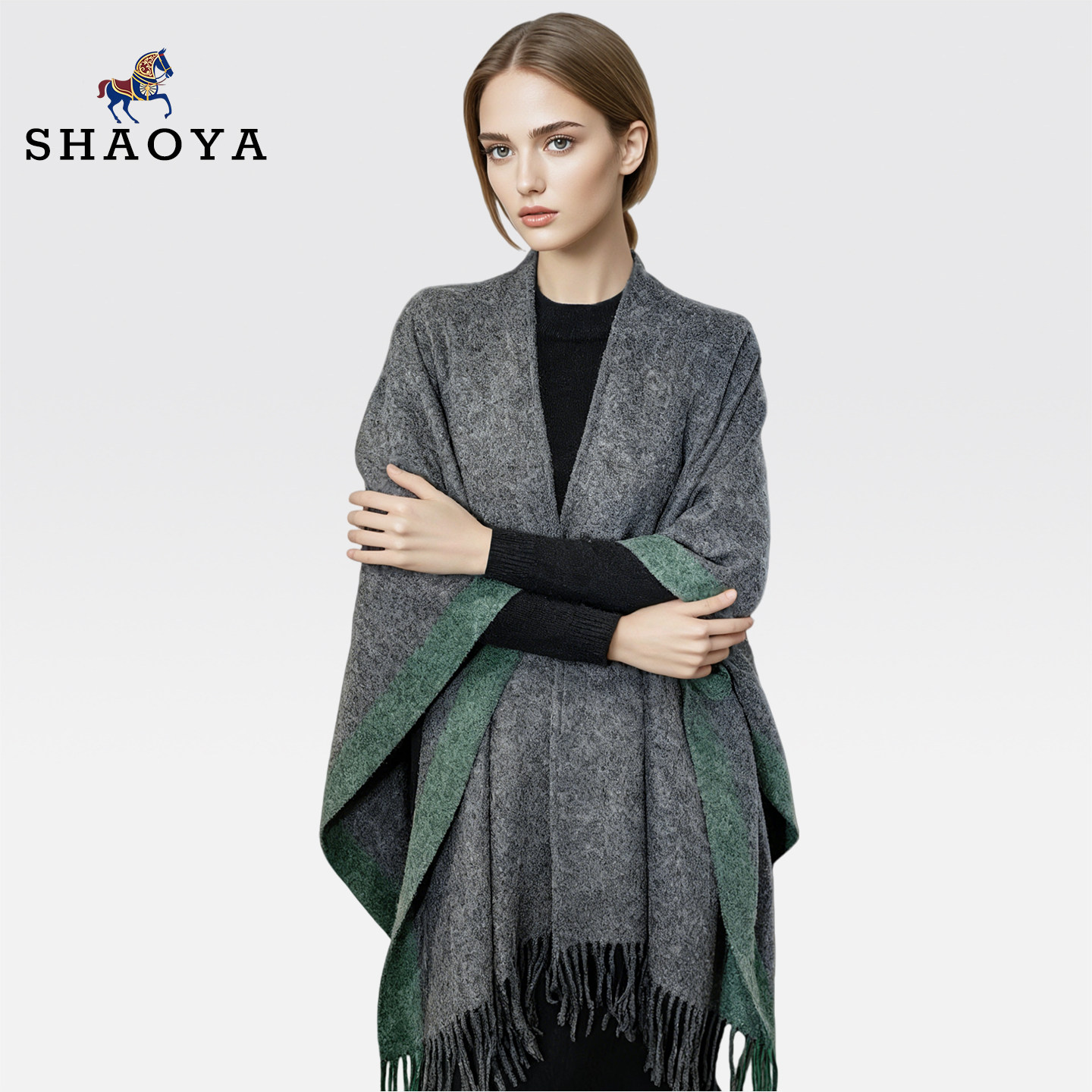 SHAOYA意大利羊绒披肩女秋冬加厚保暖斗篷外套羊毛围巾外搭盖毯