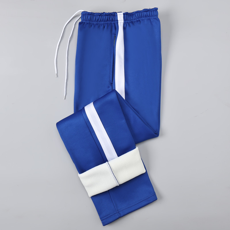 宝蓝色白宽条男女保暖校裤