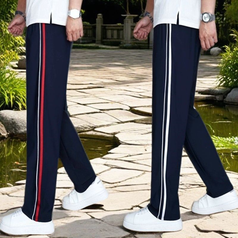 夏季校服裤子薄款藏蓝色白细条