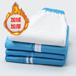 子 加绒天蓝校服裤 浅蓝色束脚校服裤 高中生小学生一条杠两道杠冬季