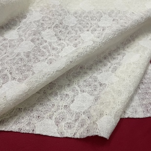 意产柔软蓬松弹力针织羊绒羊毛复合蕾丝刺绣面料进口服装布料白色