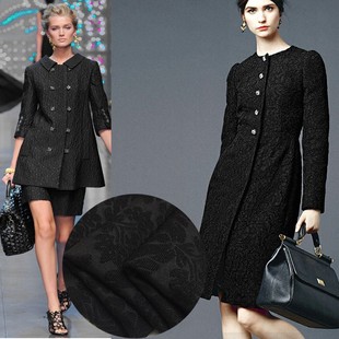 法产高档立体提花布料织锦缎时装秋冬黑色暗纹羊毛服装进口面料