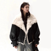 ‘’升级白鸭绒内胆‘’雾面柔光蓬松小羊羔毛毛短外套翻领派克服