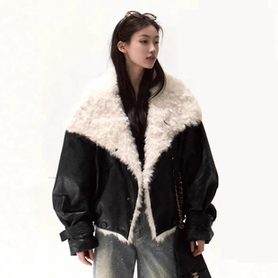 ‘’升级白鸭绒内胆‘’雾面柔光蓬松小羊羔毛毛短外套翻领派克服