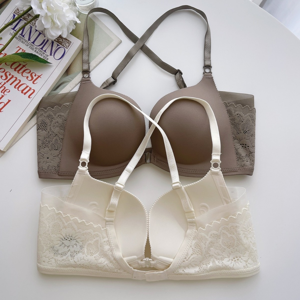 166#正版一排扣厚杯美背前开扣小胸聚拢内衣无痕无钢圈大U背文胸