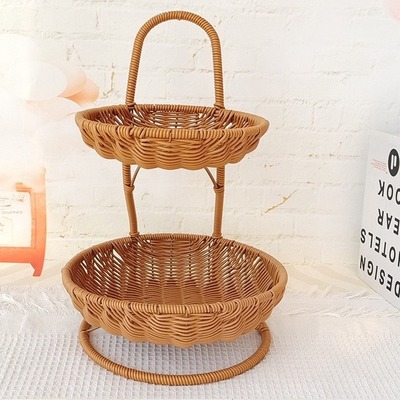 藤编收纳筐多层创意零食收纳筐桌面水果篮子点心篮多功能篮