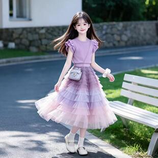 2026新款女童裙子夏季儿童装女孩彩虹蛋糕裙中大童夏装洋气套装裙