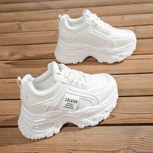内增高女鞋8cm老爹鞋女士小个子休闲鞋2025秋季新款厚底运动白鞋