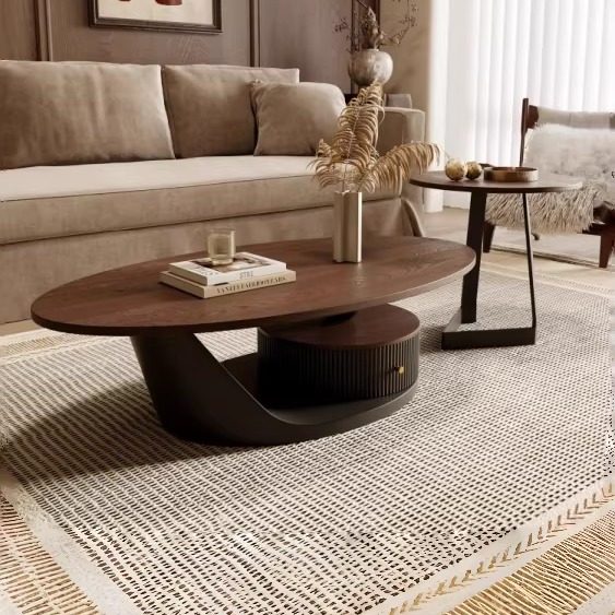 中古风实木轻奢现代简约家用客厅茶台桌设计师小户型茶几边几组合