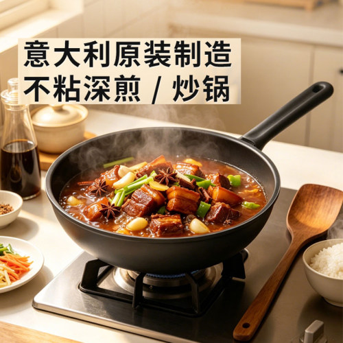 guzzini意大利原装进口不粘锅炒菜燃气灶电磁炉牛排煎锅具平底锅