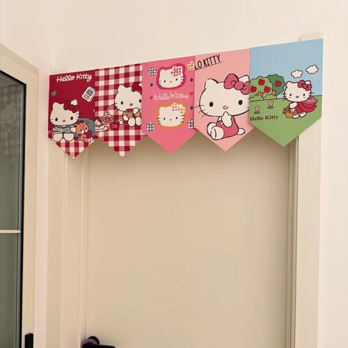 卧室门帘旗帘可爱少女心凯蒂猫房间ins隔断装饰拉旗纸