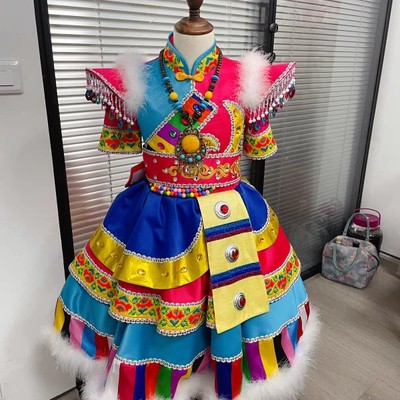 快乐阳光儿童藏族演出服白云哈达卓玛格桑花女中大童独唱草原歌曲