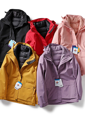 男女都有！三合一秋冬户外连帽防风防水冲锋衣羽绒服脱卸内胆外套
