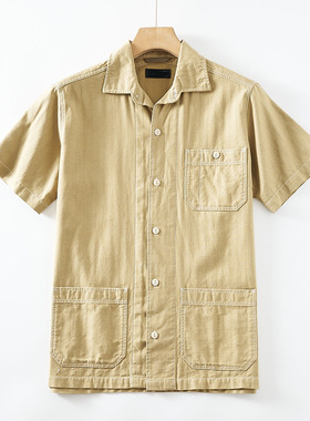 德单机械师！硬汉风100棉成衣水洗透气夏季男人字纹工装短袖衬衫