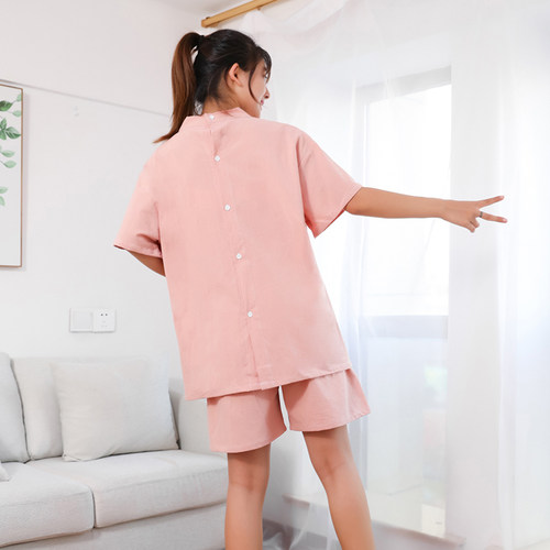 伊沓乾艾灸服纯棉前后开衫刮痧拔罐服开背理疗男女系扣家居睡衣