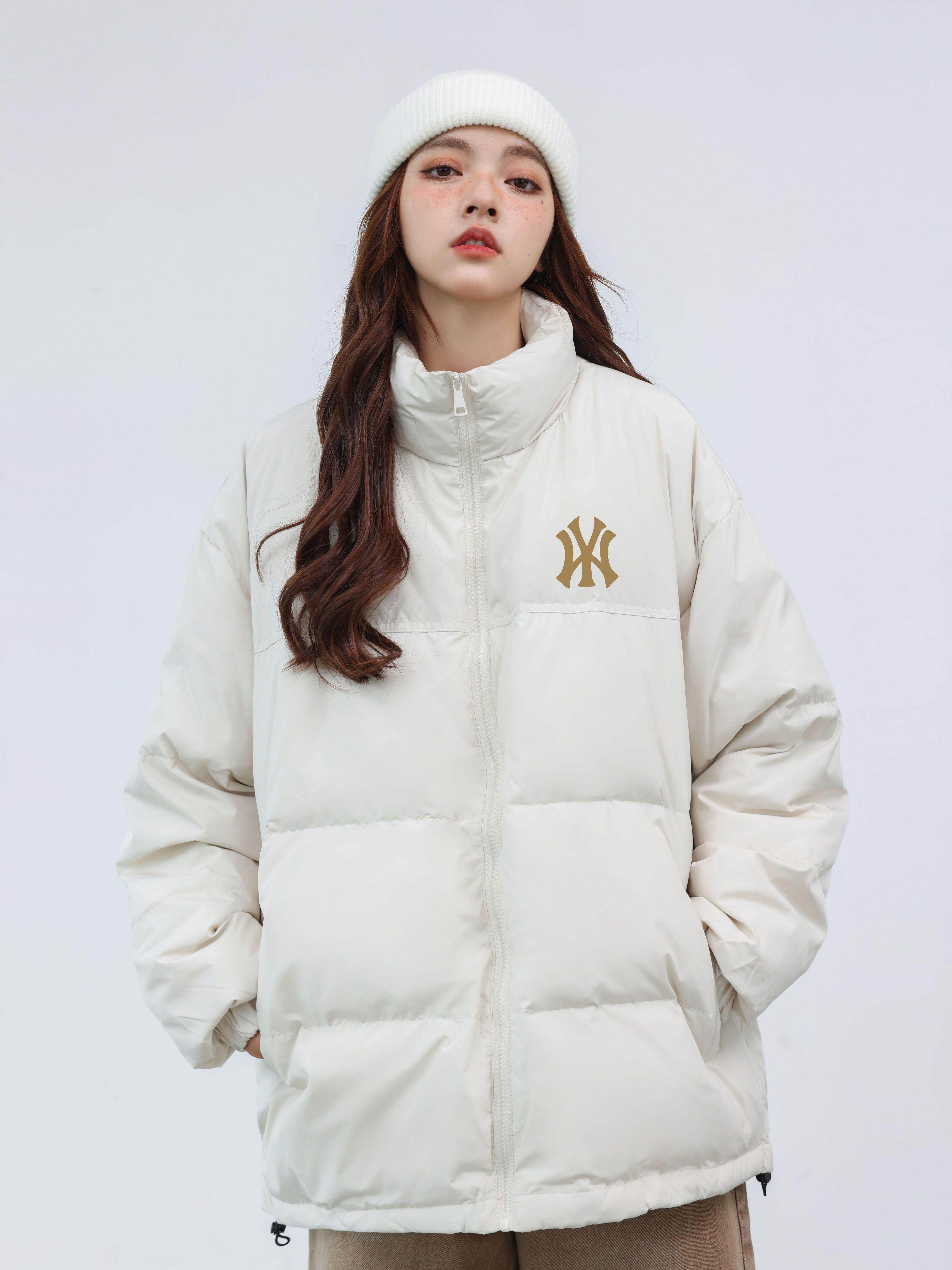 MLBINCLEA 화이트 오리 자켓 남성과 여성을위한 2024 겨울 두꺼운 새로운 솔리드 컬러 스탠드 칼라 커플 자켓