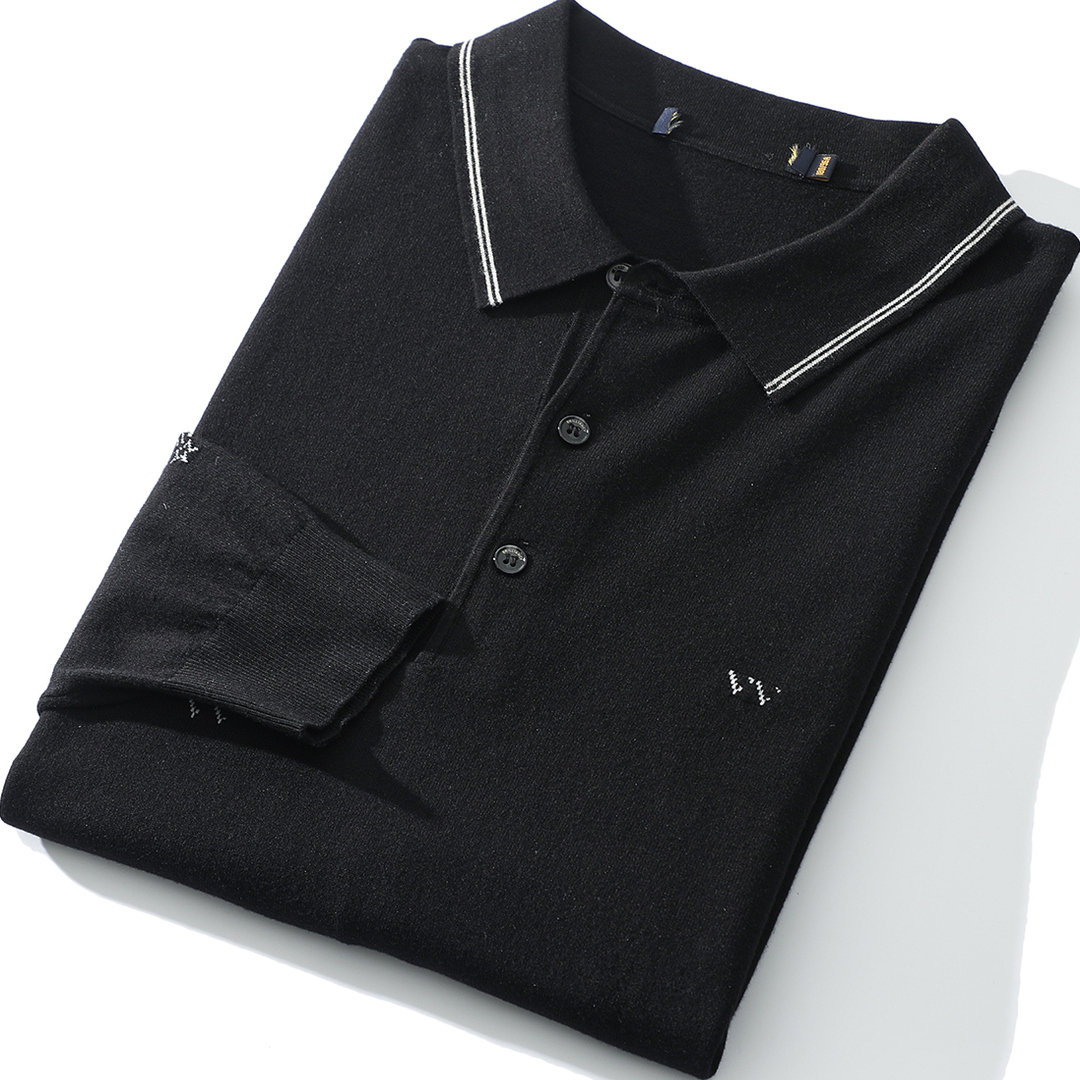 撤柜男装秋冬新品提花针织面料亲肤保暖休闲百搭翻领长袖POLL衫潮