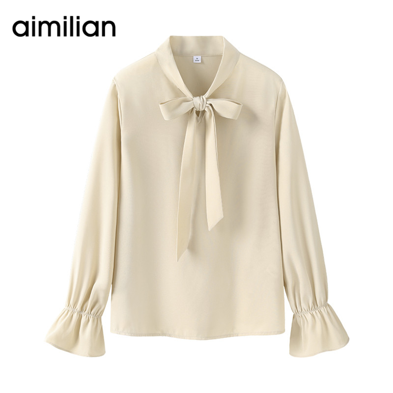 艾米恋蝴蝶结衬衫女设计感小众上衣春秋白色雪纺长袖衬衣别致小衫