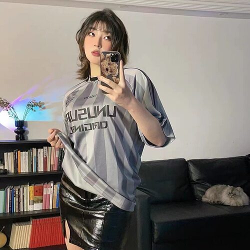 【SHOPEE爆款】TH跨境男装 男女短袖恤条纹网眼球衣宽松速干上衣