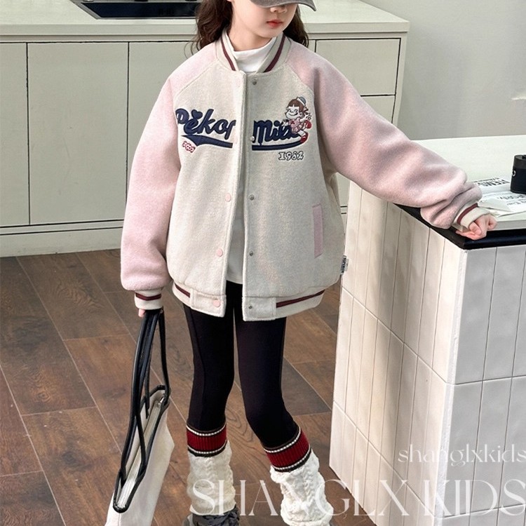 外套女童新款秋冬款2025爆款时尚洋气毛呢子儿童冬装夹棉棒球服装