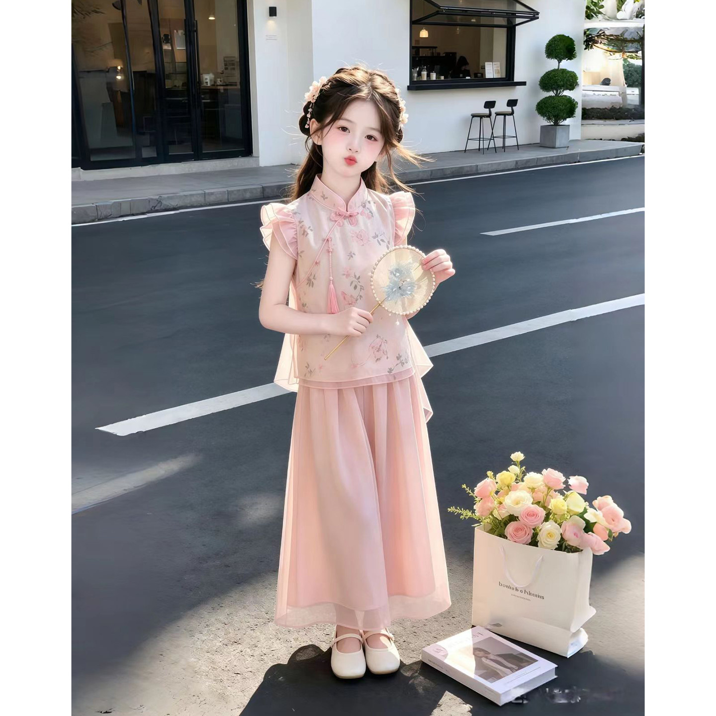 女童国风套装夏季2026新款儿童洋气汉服上衣女孩夏装新中式两件套图片