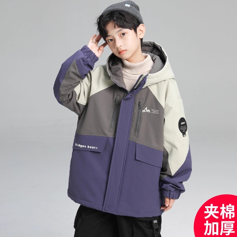 男童冲锋衣款外套秋冬2025新款秋季夹棉加厚中大童儿童男孩秋装潮