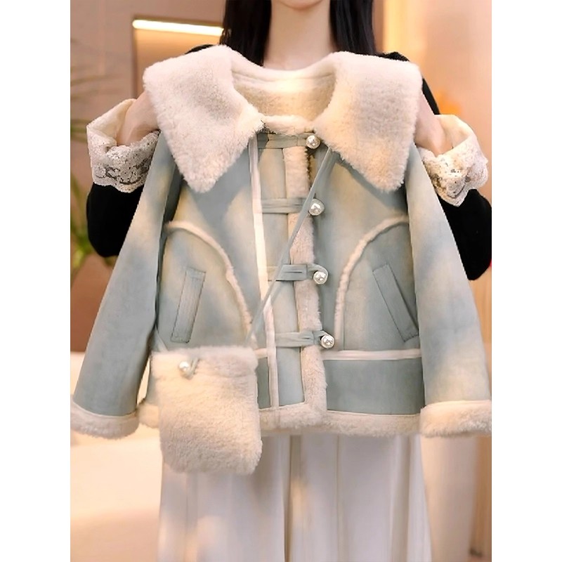 女童皮毛一体外套秋冬2025新款儿童加绒上衣冬装女孩加厚大衣洋气