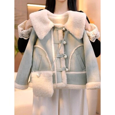 女童皮毛一体外套秋冬2025新款儿童加绒上衣冬装女孩加厚大衣洋气