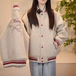 女童夹棉毛呢棒球服外套秋冬2024新款中大童韩版加厚棉服学生棉衣