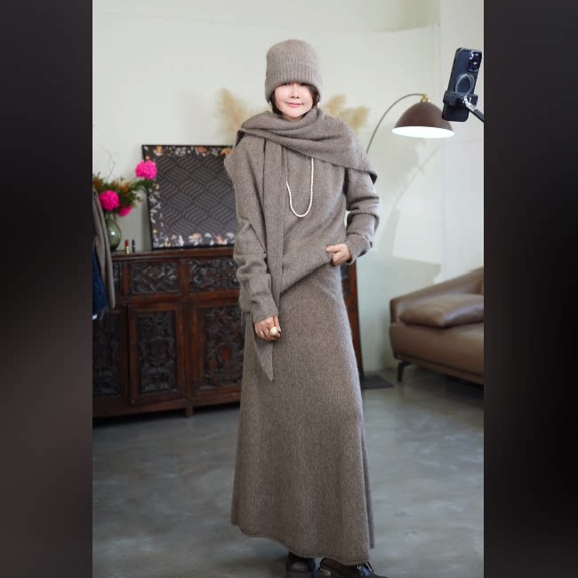 【何仙儿】巅峰之作100%牦牛绒 驼色系氛围套装