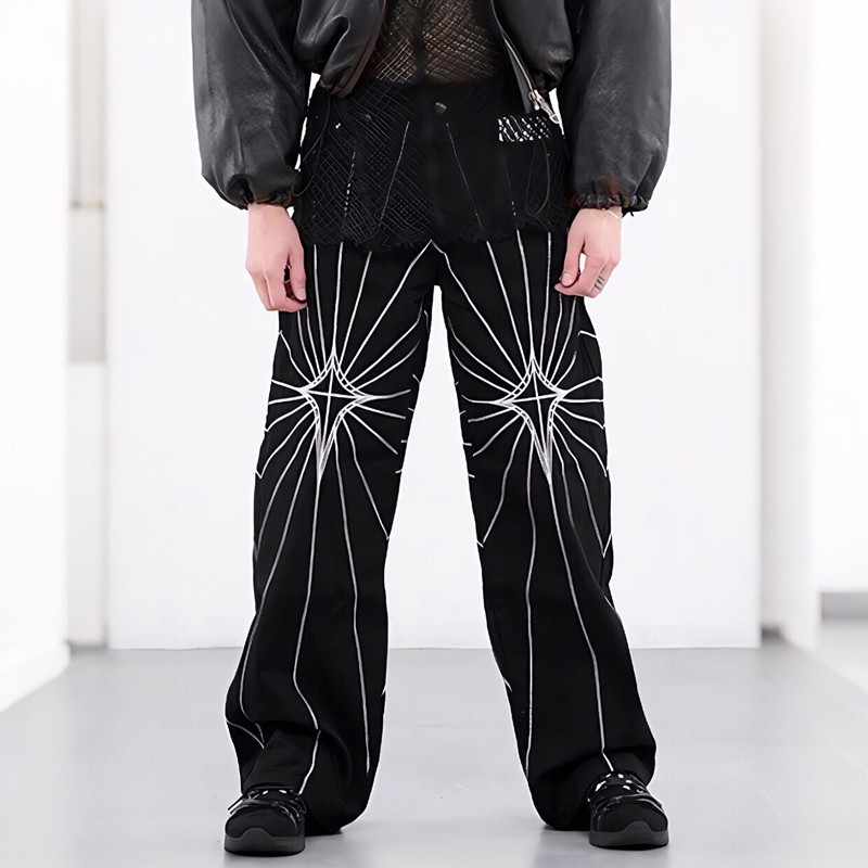 ThugCLUB蜘蛛网刺绣牛仔裤