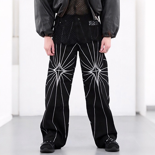 ThugCLUB蜘蛛网刺绣牛仔裤