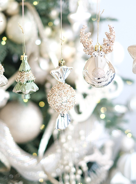 香槟色绿色创意圣诞挂件麋鹿糖果圣诞树造型卡通小挂饰圣诞布置