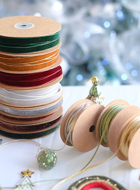 1CM圣诞丝带金银丝亮光丝绒带0.3厘米细缎带金边带圣诞树装饰