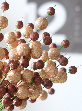 BG北欧圣诞树插枝美拉德咖色金色INS风圣诞节装饰品闪亮球形串