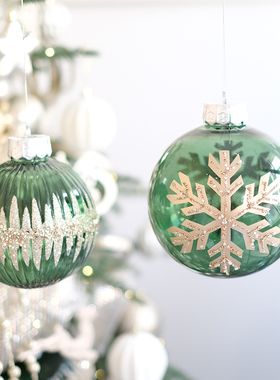 BG绿色香槟色装饰球13CM15厘米创意手绘圣诞球圣诞布置圣诞树装饰