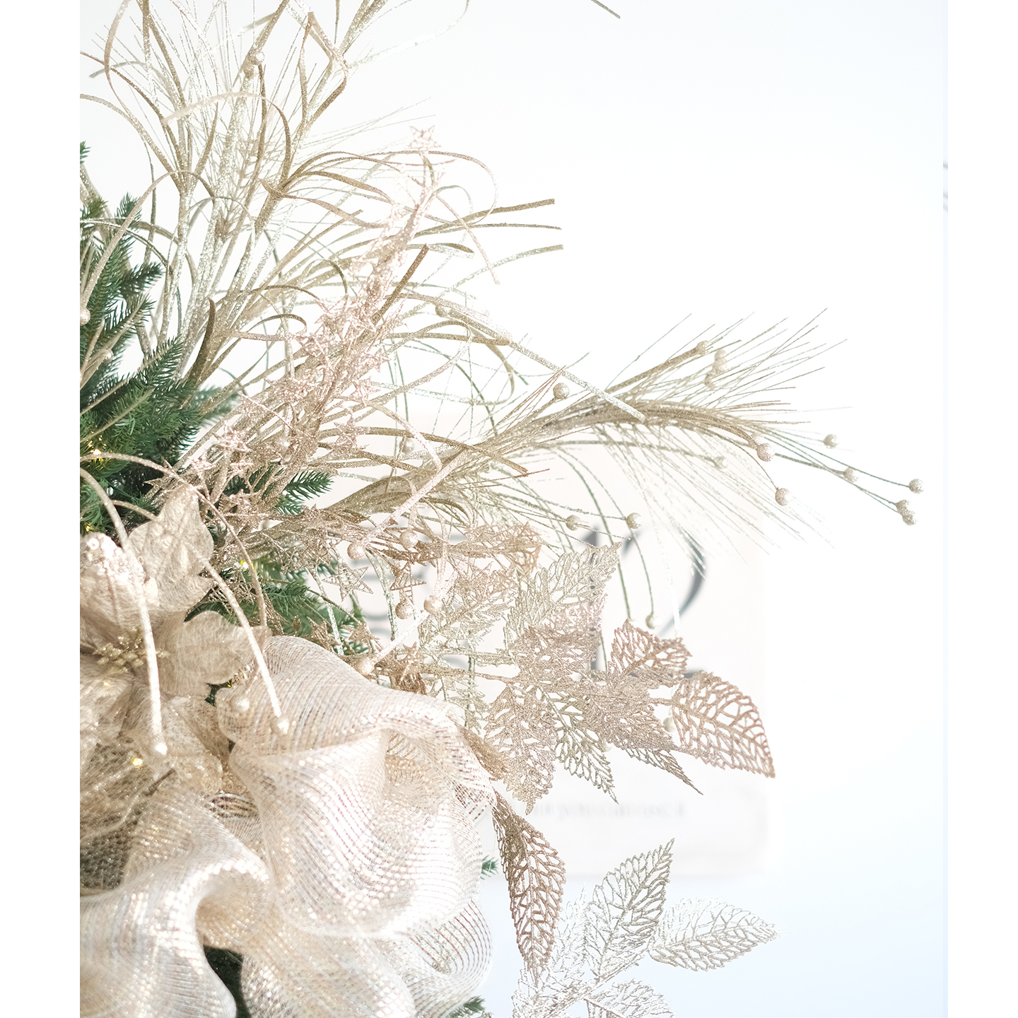 2025新款圣诞插枝装饰闪粉圣诞亮片香槟色系设计款圣诞树挂件插枝