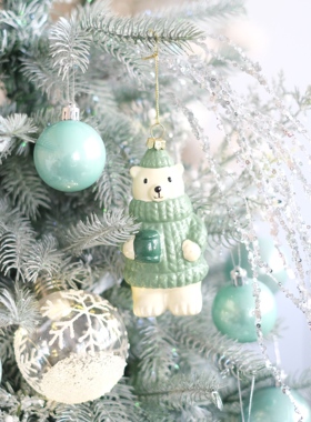 绿色白色卡通熊8CM发光雪花球创意组合挂件圣诞树装饰配饰圣诞DIY