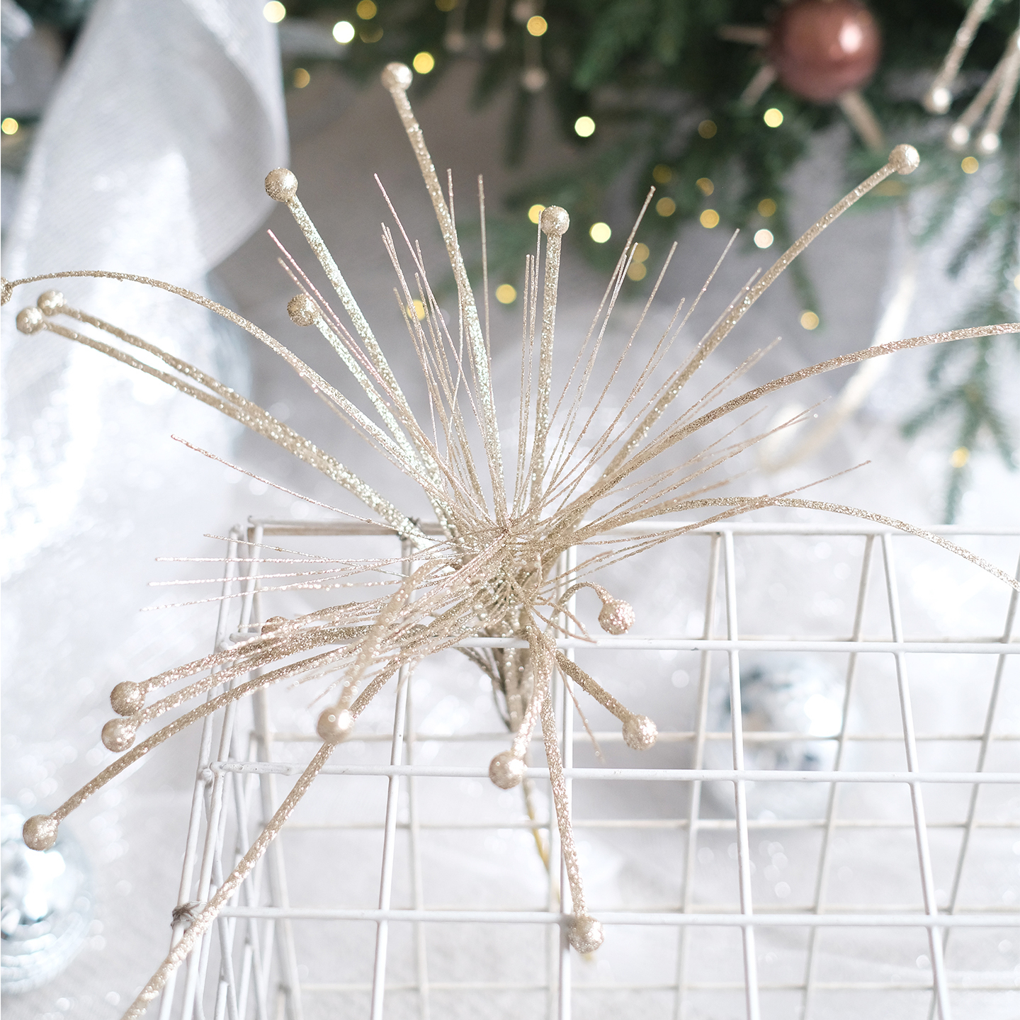 BG DESIGN创意款绽放插枝闪香槟圣诞装饰材料花艺布置圣诞树配饰