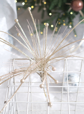 BG DESIGN创意款绽放插枝闪香槟圣诞装饰材料花艺布置圣诞树配饰