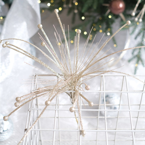 BG DESIGN创意款绽放插枝闪香槟圣诞装饰材料花艺布置圣诞树配饰