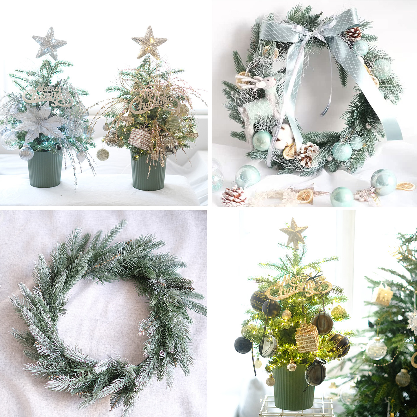 30-90CM 圣诞小树裸树家用圣诞节桌面圣诞树布置北欧风圣诞花环