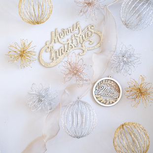 BG创意铁艺圣诞挂件圣诞圆球圣诞花造型金色银色香槟色圣诞装饰品