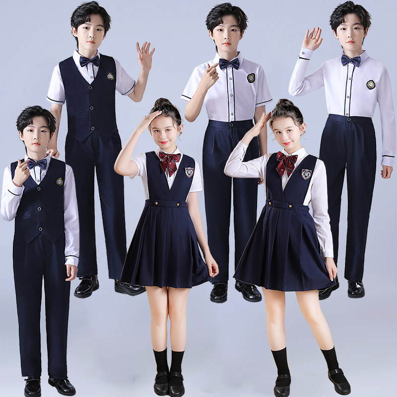元旦儿童合唱演出服小学生朗诵比赛服装学院风女童套装演讲礼服男图片