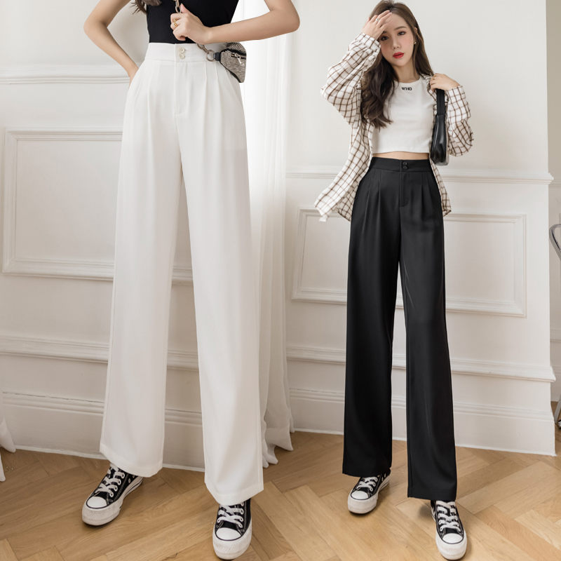 Real photo: white suit wide leg pants women's 2021 summer new high waist drop loose straight casual pants